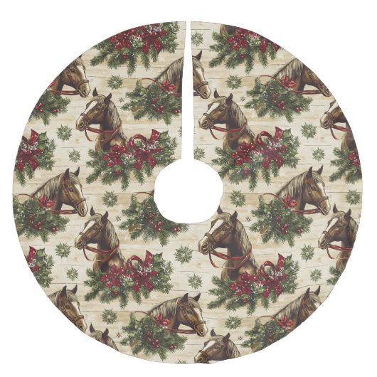 Weihnachtspferde Polyester Weihnachtsbaumdecke (Vorderseite)