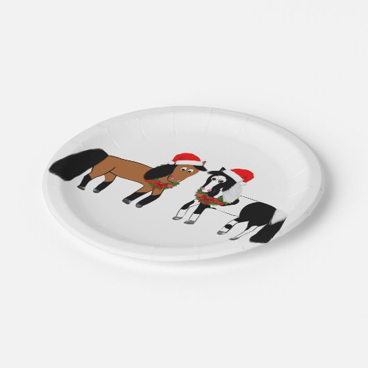Weihnachtspferde-Teller Pappteller (Schrägansicht)