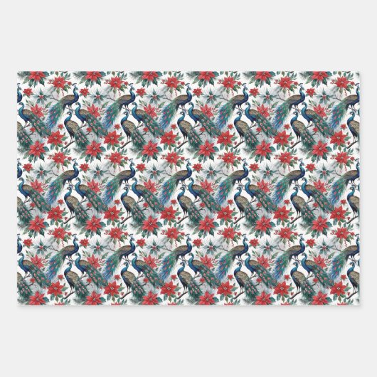 Weihnachtspferde und -poinsettias geschenkpapier set (Vorderseite)