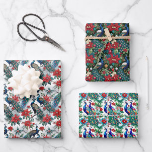 Weihnachtspferde und -poinsettias geschenkpapier set
