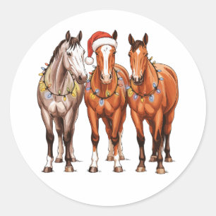 Weihnachtspferde Western Cowboy Santa Hut Farm Runder Aufkleber