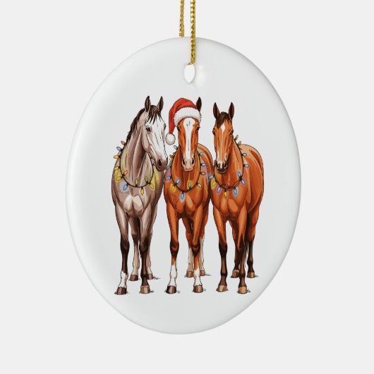 Weihnachtspferde Western Cowboy Weihnachtsmannmütz Keramik Ornament (Rechts)
