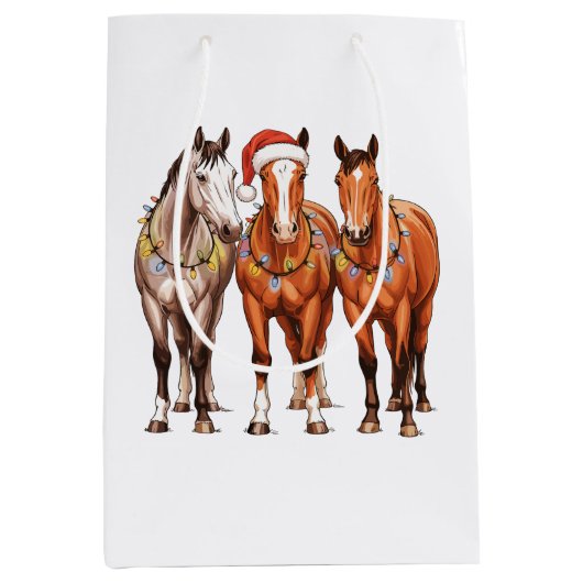Weihnachtspferde Western Cowboy Weihnachtsmannmütz Mittlere Geschenktüte (Vorderseite)