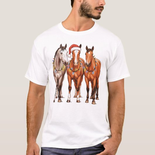 Weihnachtspferde Western Cowboy Weihnachtsmannmütz T-Shirt (Vorderseite)