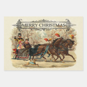 Weihnachtspferde Winterurlaub Spaß Geschenkpapier Set