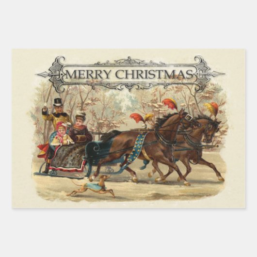 Weihnachtspferde Winterurlaub Spaß Geschenkpapier Set (Vorderseite)