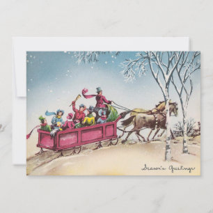 Weihnachtspferde ziehen Schlitten Feiertagskarte