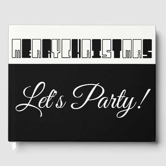 Weihnachtspiano Schlüssel Typografie Schwarz-Weiß Gästebuch (Vorderseite)