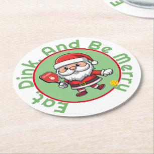 🎅 Weihnachtspickleball Runder Pappuntersetzer