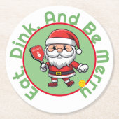 🎅 Weihnachtspickleball Runder Pappuntersetzer (Vorderseite)