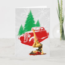 WeihnachtsPin-up-Girl und klassisches Auto