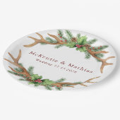 Weihnachtspine und Hirschgeweihe Hochzeit Pappteller (Schrägansicht)