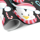 Weihnachtspinguin Cartoon Zuckerrohrmuster schwarz Geschenkpapier (Rolleneckpunkt)