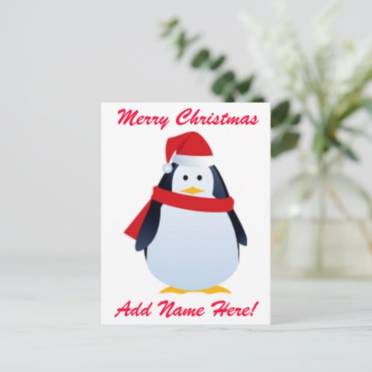 Weihnachtspinguin einer Weihnachtsmannmütze Feiertagspostkarte (Stehend Vorderseite)