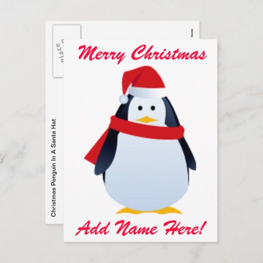 Weihnachtspinguin einer Weihnachtsmannmütze Feiertagspostkarte (Vorne/Hinten)