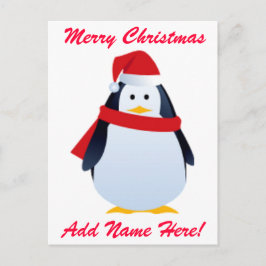 Weihnachtspinguin einer Weihnachtsmannmütze Feiertagspostkarte