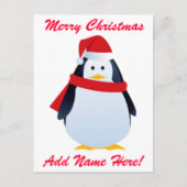 Weihnachtspinguin einer Weihnachtsmannmütze Feiertagspostkarte (Vorderseite)