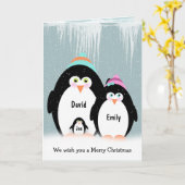 Weihnachtspinguin-Familie mit Kind Karte (Gelbe Blume)