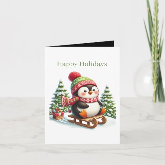Weihnachtspinguin glücklich feiertagskarte (Vorderseite)