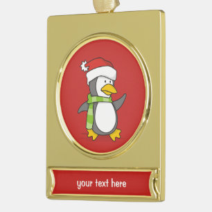 Weihnachtspinguin im Schnee Banner-Ornament Gold