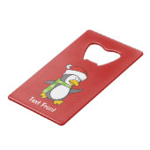 Weihnachtspinguin im Schnee Geldbeutel Flaschenöffner (Vorderseite Schrägansicht)