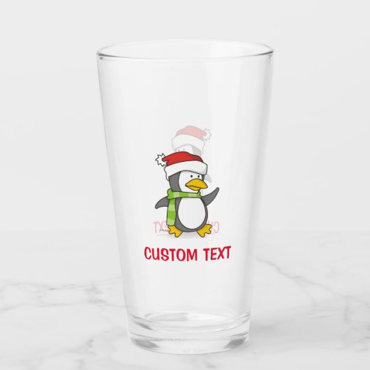 Weihnachtspinguin im Schnee Glas (Rückseite)