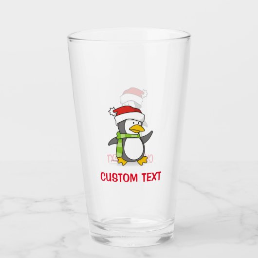 Weihnachtspinguin im Schnee Glas (Vorderseite)