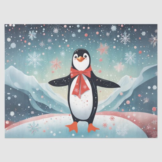 Weihnachtspinguin im Schnee Seidenpapier (Vorderseite)