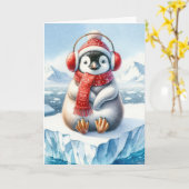 Weihnachtspinguin in Schneeflocken Karte (Gelbe Blume)