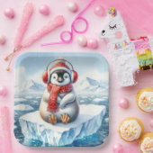 Weihnachtspinguin in Schneeflocken Pappteller (Party)