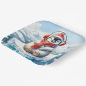 Weihnachtspinguin in Schneeflocken Pappteller (Gewinkelt)