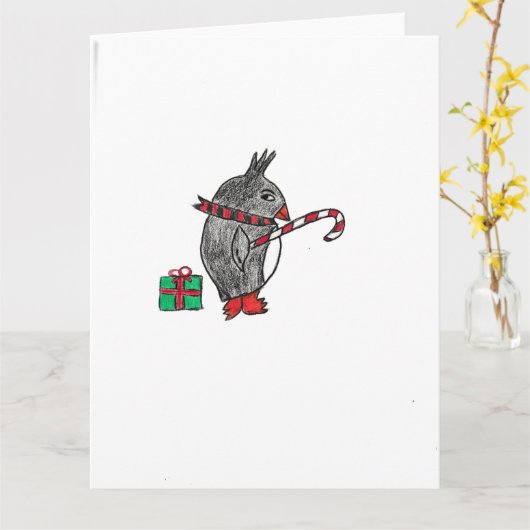 Weihnachtspinguin Karte (Gelbe Blume)