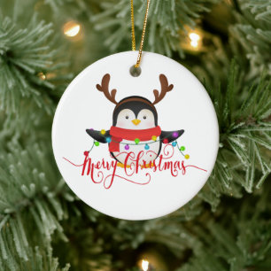 Weihnachtspinguin Keramik Ornament