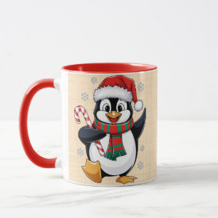 Weihnachtspinguin mit Bonnet und Zuckerrohr Tasse