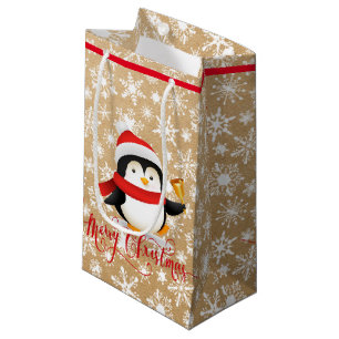 Weihnachtspinguin mit Glocke auf Papier-Tüten-Look Kleine Geschenktüte