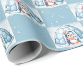 Weihnachtspinguin mit Iglu Geschenkpapier (Rolleneckpunkt)