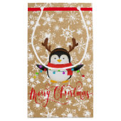 Weihnachtspinguin mit Lichtern auf Papiertüte auss Kleine Geschenktüte (Rückseite)