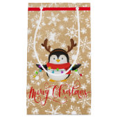 Weihnachtspinguin mit Lichtern auf Papiertüte auss Kleine Geschenktüte (Vorderseite)