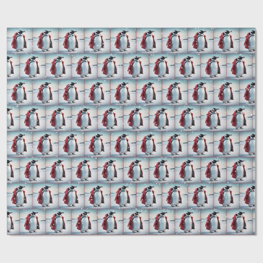Weihnachtspinguin mit Rotem Coat Geschenkpapier (Flach)