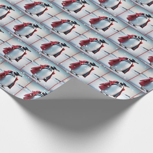 Weihnachtspinguin mit Rotem Coat Geschenkpapier (Ecke)