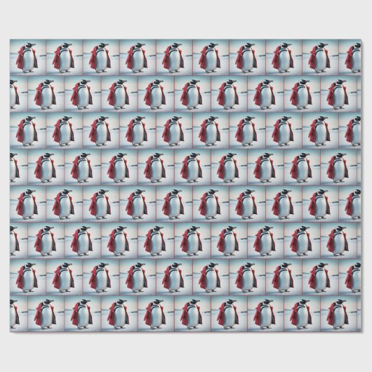 Weihnachtspinguin mit Rotem Coat Geschenkpapier (Flach)