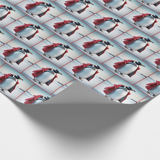 Weihnachtspinguin mit Rotem Coat Geschenkpapier (Ecke)