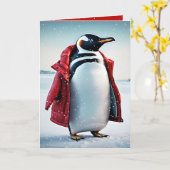 Weihnachtspinguin mit Rotem Coat Karte (Gelbe Blume)