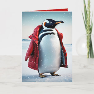 Weihnachtspinguin mit Rotem Coat Karte