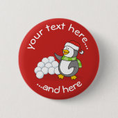 Weihnachtspinguin mit Schneebälle schwingen Button (Vorderseite)