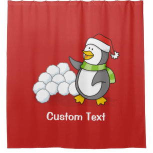Weihnachtspinguin mit Schneebälle schwingen Duschvorhang