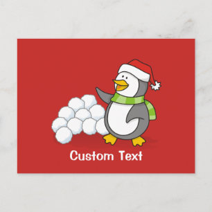Weihnachtspinguin mit Schneebälle schwingen Feiertagspostkarte