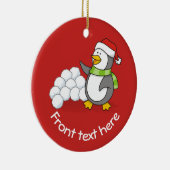 Weihnachtspinguin mit Schneebälle schwingen Keramikornament (Rechts)