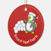 Weihnachtspinguin mit Schneebälle schwingen Keramikornament (Links)