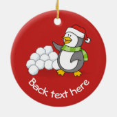 Weihnachtspinguin mit Schneebälle schwingen Keramikornament (Hinten)